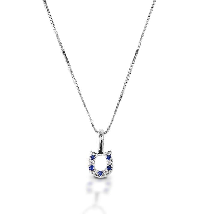 Kelly Herd Necklace Blue and Clear Horseshoe - Sterling Silver