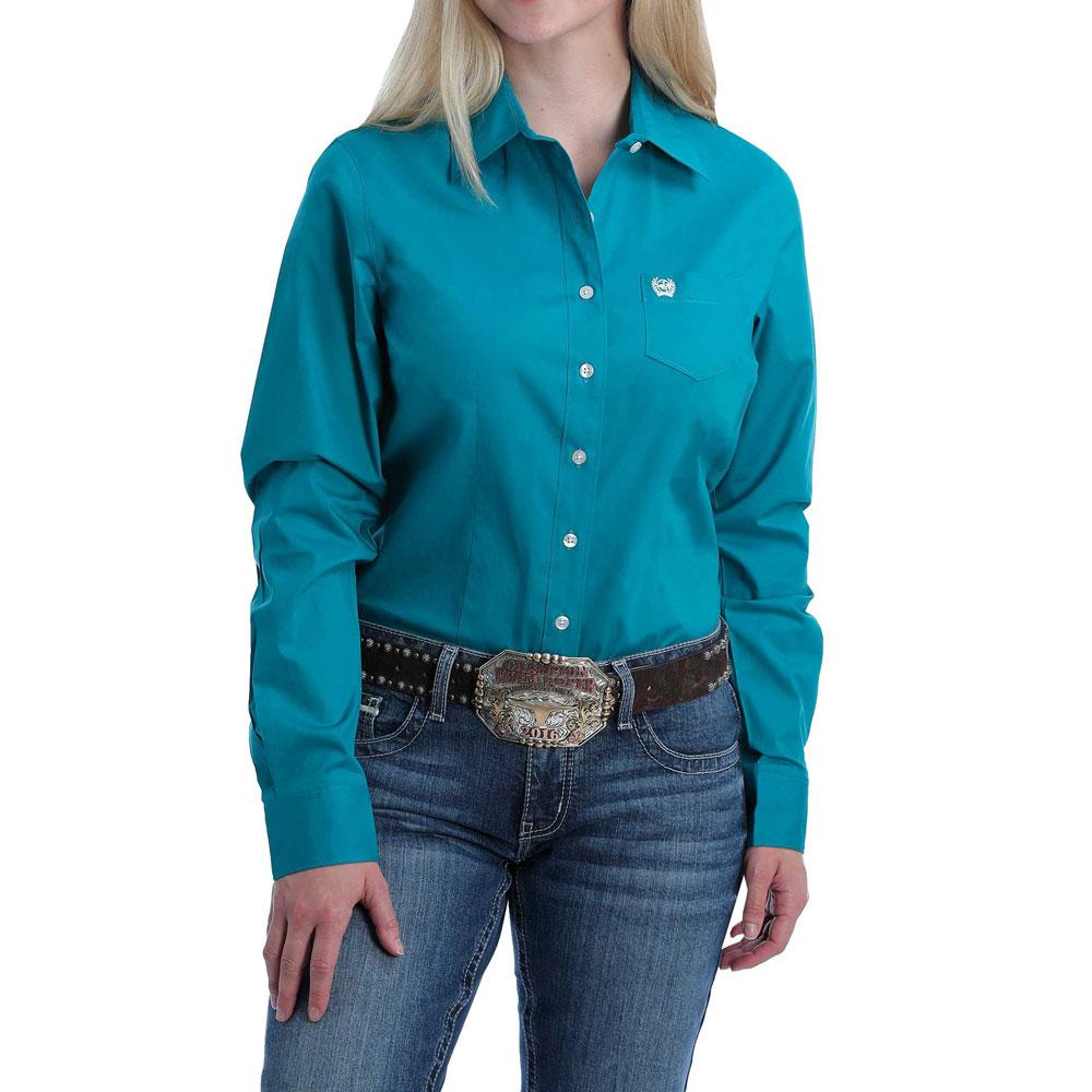 Cinch Wmns Solid Teal Long Sleeve Button Down Shirt