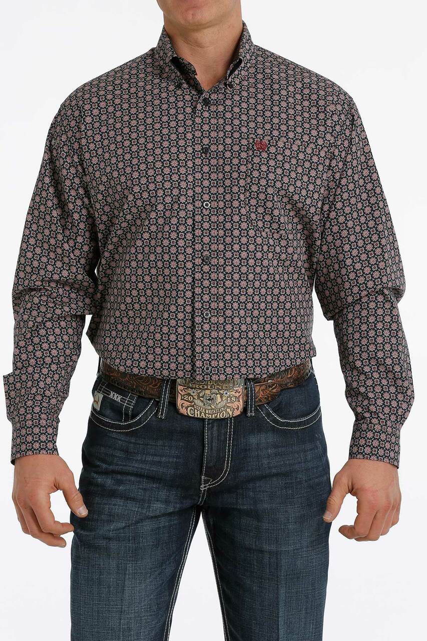 Cinch Mens Medallion Button Down Western Shirt - Black Friday Sale