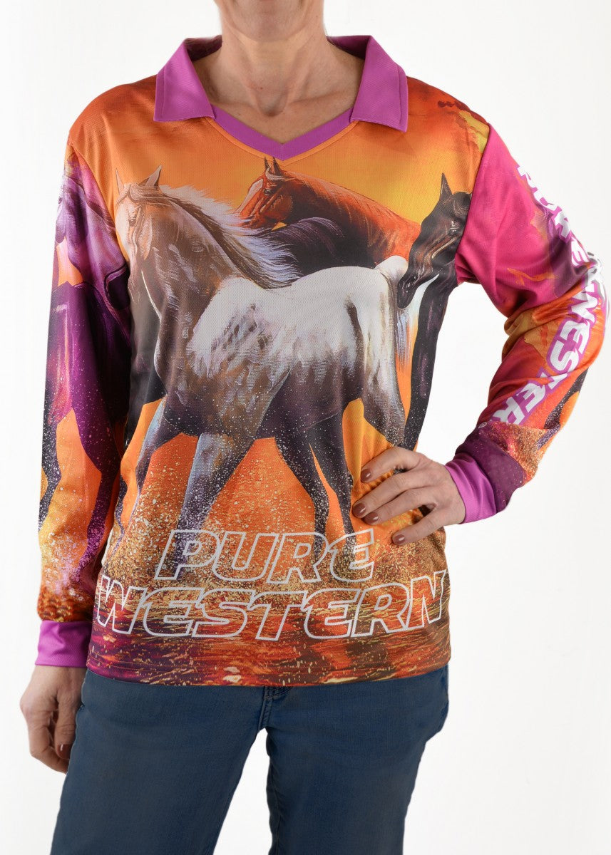 Pure Western Womens Sunset Ride Ls Top
