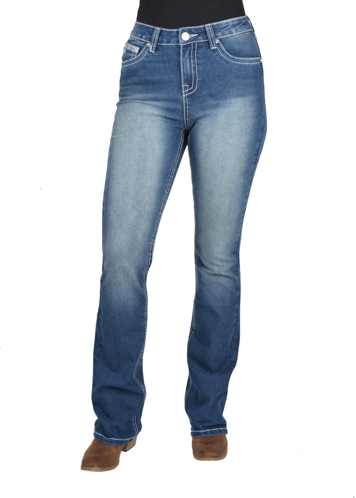 Pure Western Wmns Abbi Hi-Waisted Boot Cut Jean 34 Leg