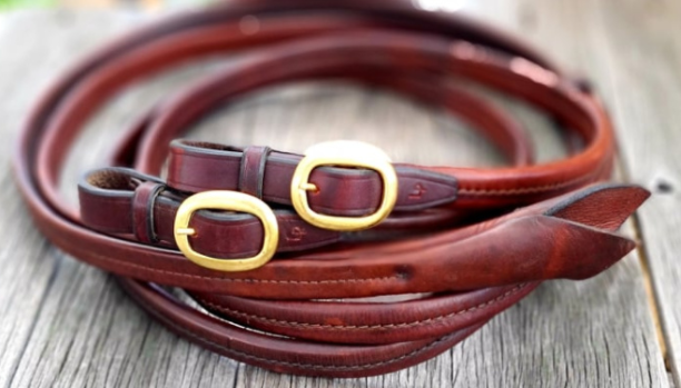 Toprail Soft Padded Golden Tan Leather Show Split Reins With Popper Ends