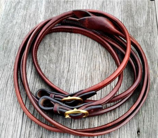 Toprail Soft Padded Golden Tan Leather Show Split Reins With Popper Ends
