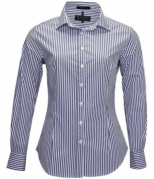 Pilbara Ladies Shirt Navy White Stripe