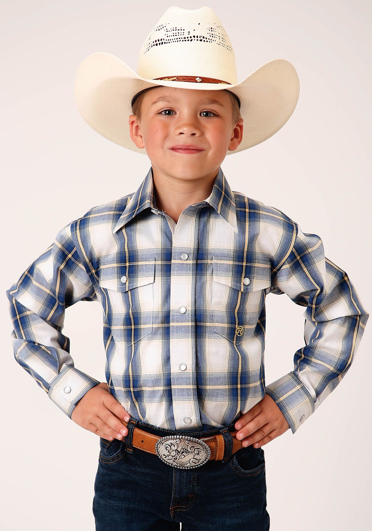 Roper Bys Amarillo Collection LS Shirt Plaid Blue - EOFY Sale