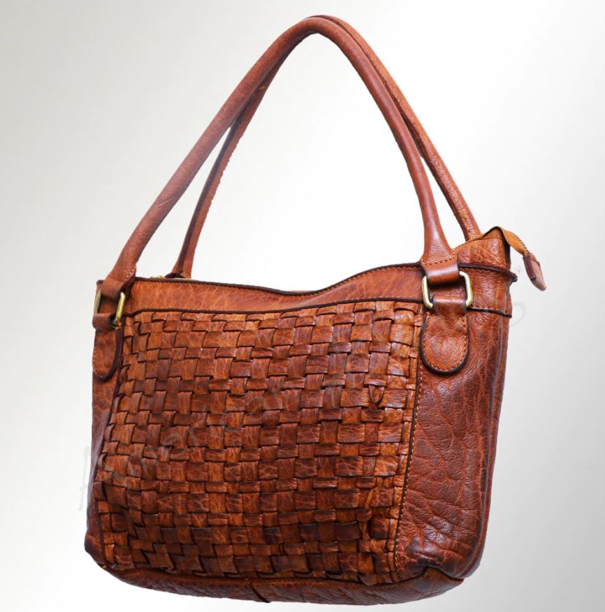 Never Mind Woven Brown Leather Handbag