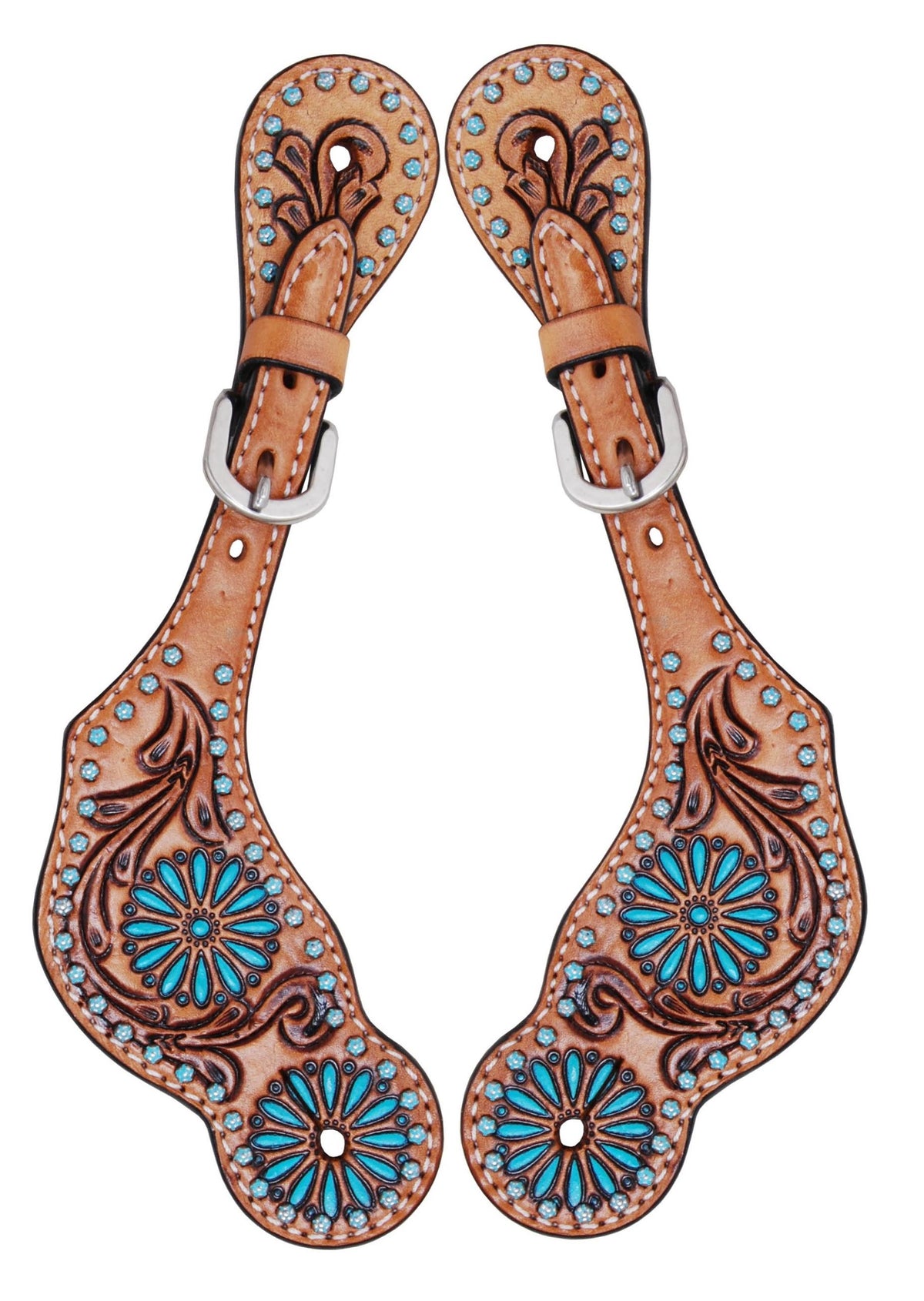 Rafter T Ranch Ladies Spur Strap with Turquoise Sun Spots