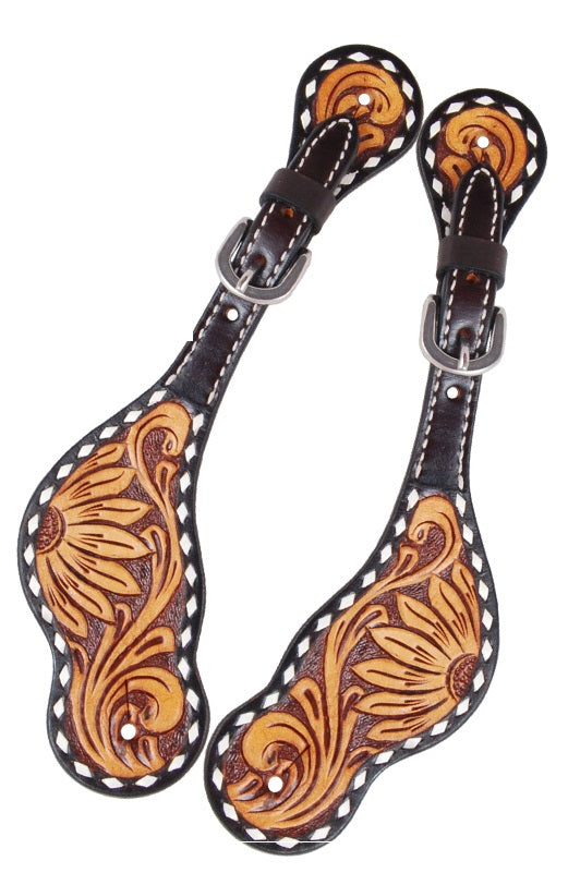 Rafter T Ranch Ladies Spur Strap with Floral and Sunflower Tooling