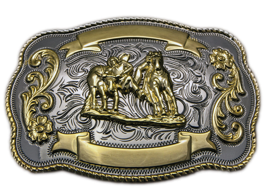 Steer Wrestler Belt Buckle
