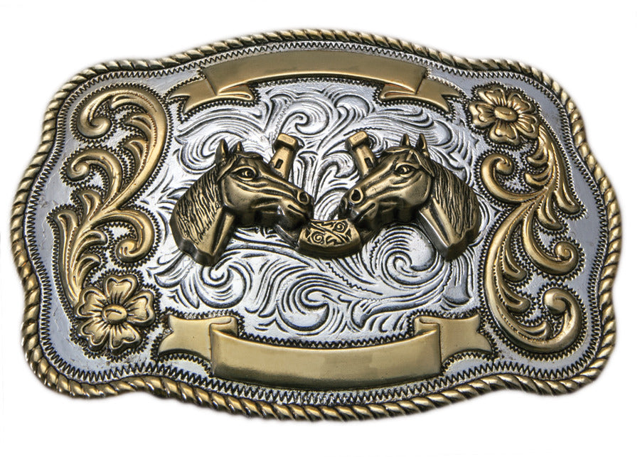 Horse Heads and Horse Shoe Belt Buckle