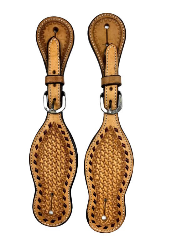 Ezy Ride Spur Strap with Basket Stamping and Red Lace Border Natural