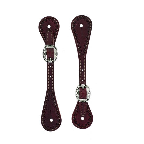 Weaver Triangle Tooled Spur Straps Chestnut Youth