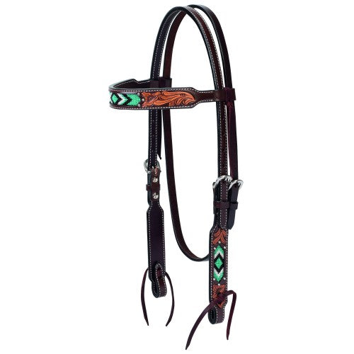 Weaver Turquoise Beaded Browband Headstall Floral