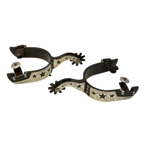 Fort Worth Black Steel Spurs With Hand Carved German