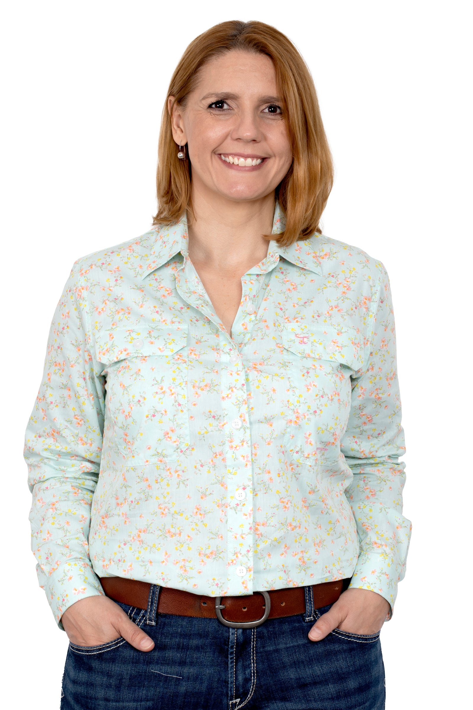 Just Country Abbey Full Button Print Workshirt Spearmint Wax Flowers - Black Friday Sale