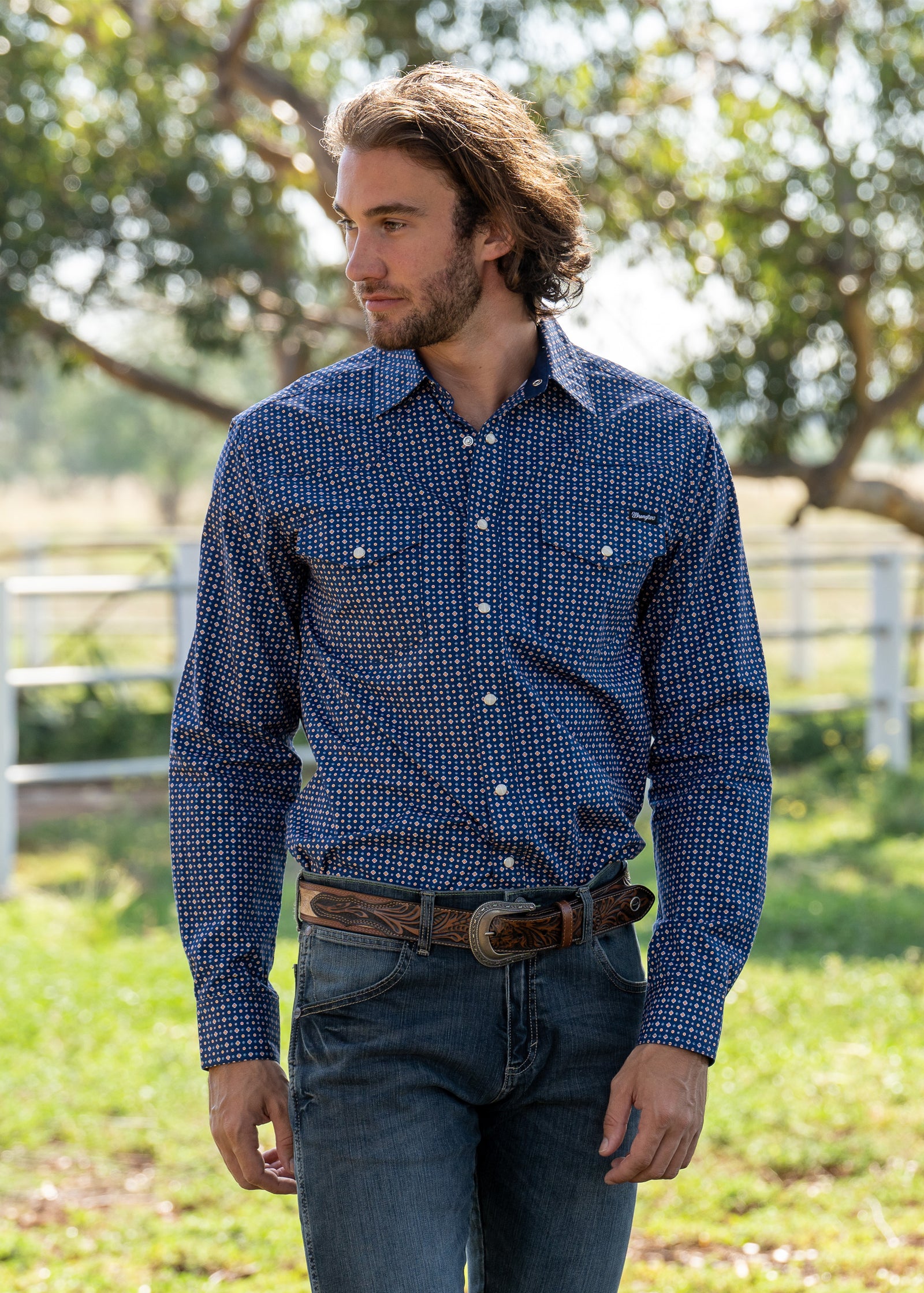 Wrangler Mens Milton Print Western LS Shirt