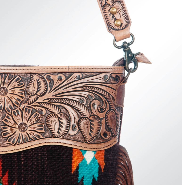 American Darling Saddle Blanket Leather Tooling Tote