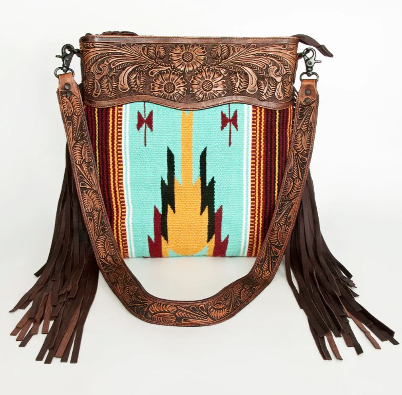 American Darling Saddle Blanket Tooled Fringe Handbag - Black Friday Sales