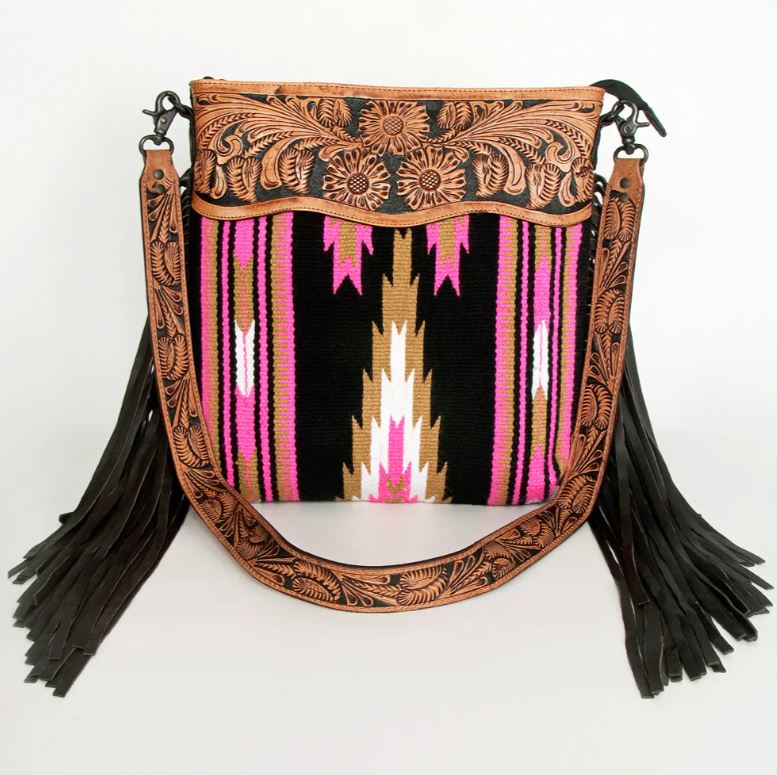 American Darling Saddle Blanket Tooled Fringe Handbag