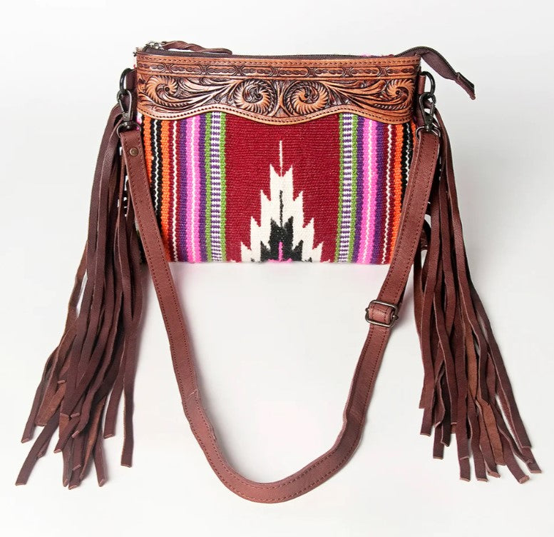 American Darling Saddle Blanket Leather Tooling Tote