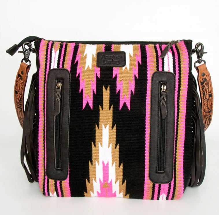 American Darling Saddle Blanket Tooled Fringe Handbag