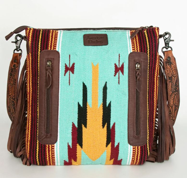 American Darling Saddle Blanket Tooled Fringe Handbag - Black Friday Sales