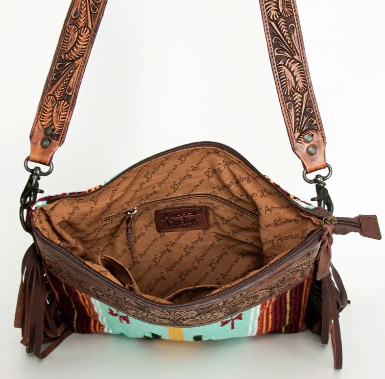American Darling Saddle Blanket Tooled Fringe Handbag - Black Friday Sales