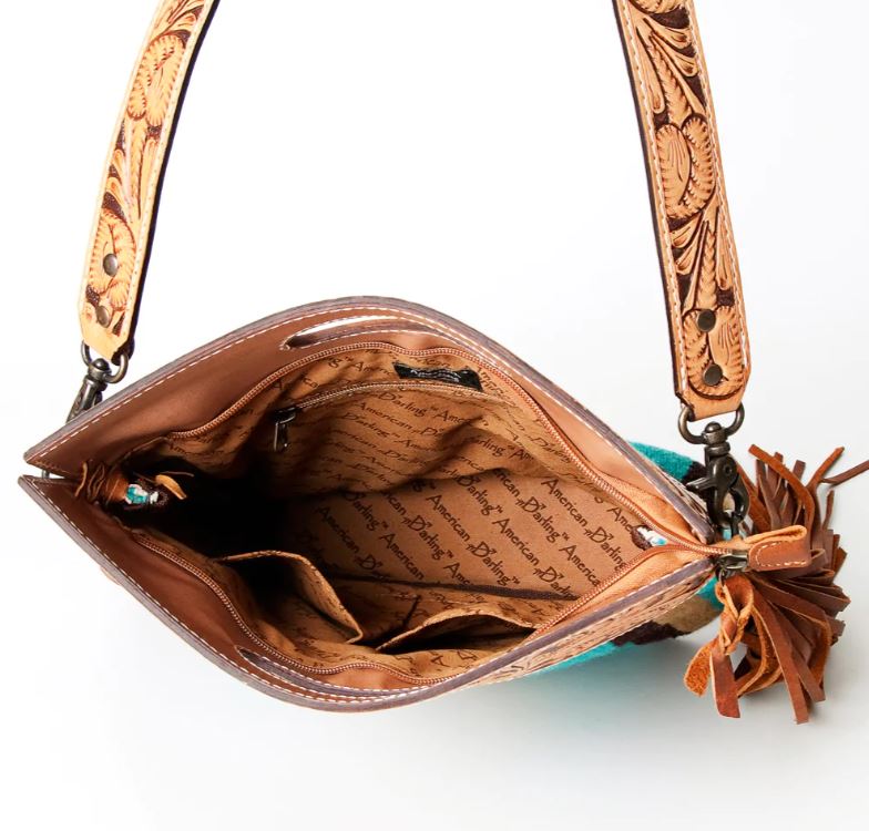 American Darling Saddle Blanket Tooled Fringe Handbag