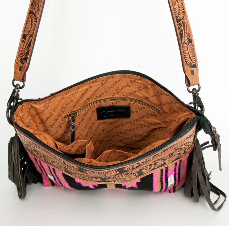 American Darling Saddle Blanket Tooled Fringe Handbag