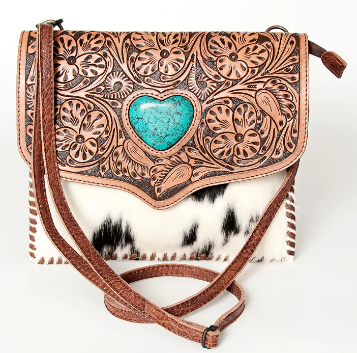 American Darling Turquoise Cowhide Tooled Leather Envelope Clutch