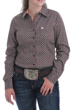 Cinch Wmns Brown Geo Print Western Shirt - Black Friday Sale