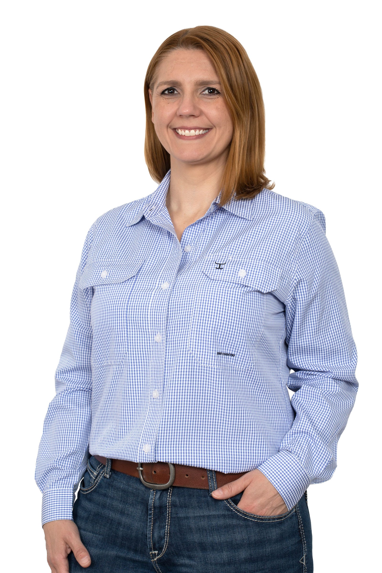 Just Country Wmns Abbey Full Button Print Workshirt Cornflower/White Mini Check