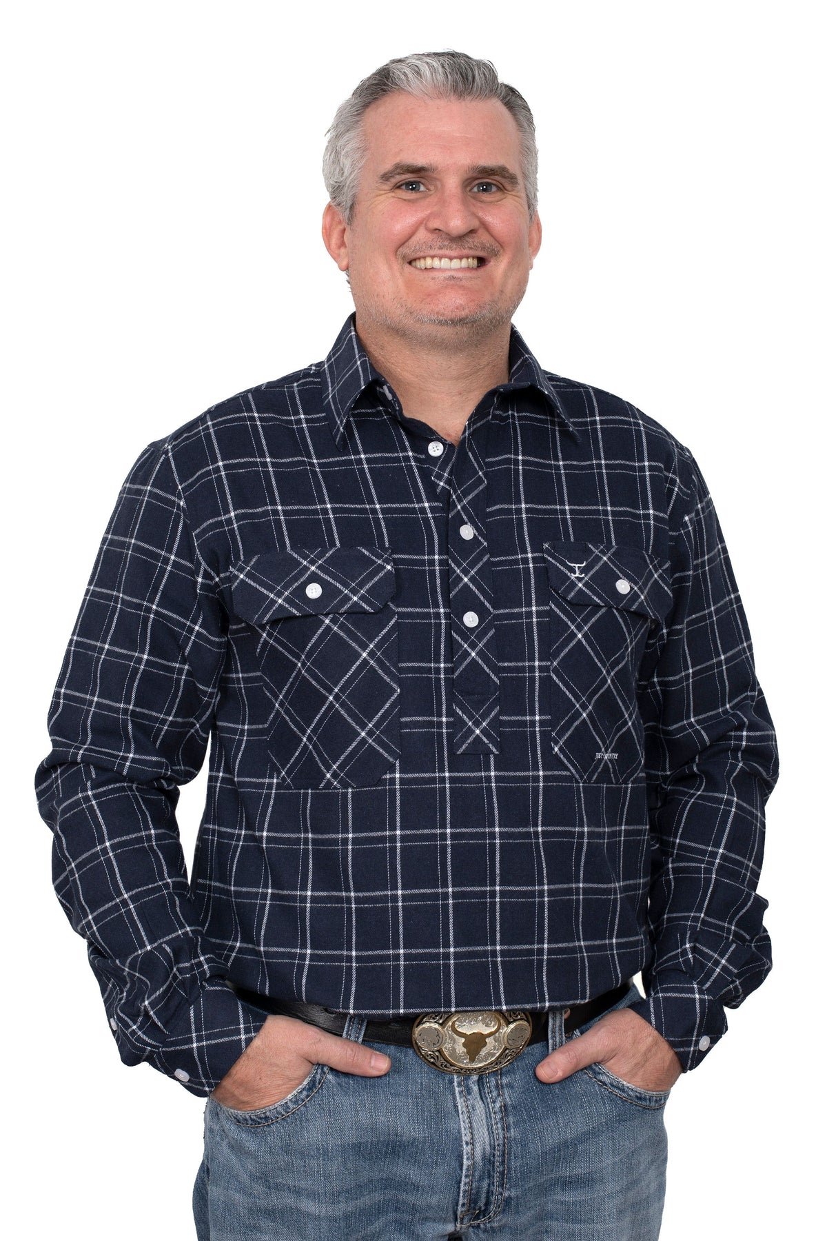 Just Country Mns Cameron Workshirt Flannel Navy/White - Winter Black Friday Sale