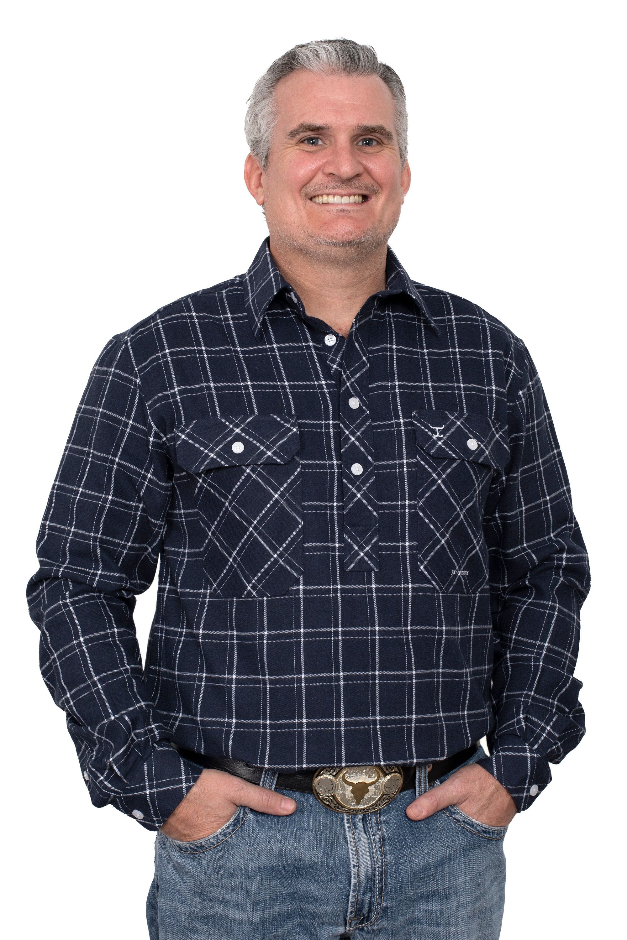 Just Country Mns Cameron Workshirt Flannel Navy/White