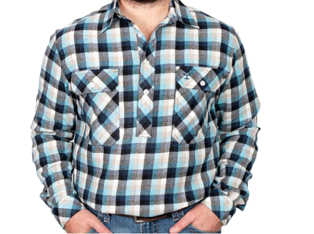 Just Country Mns Cameron Workshirt Flannel Navy/Sky