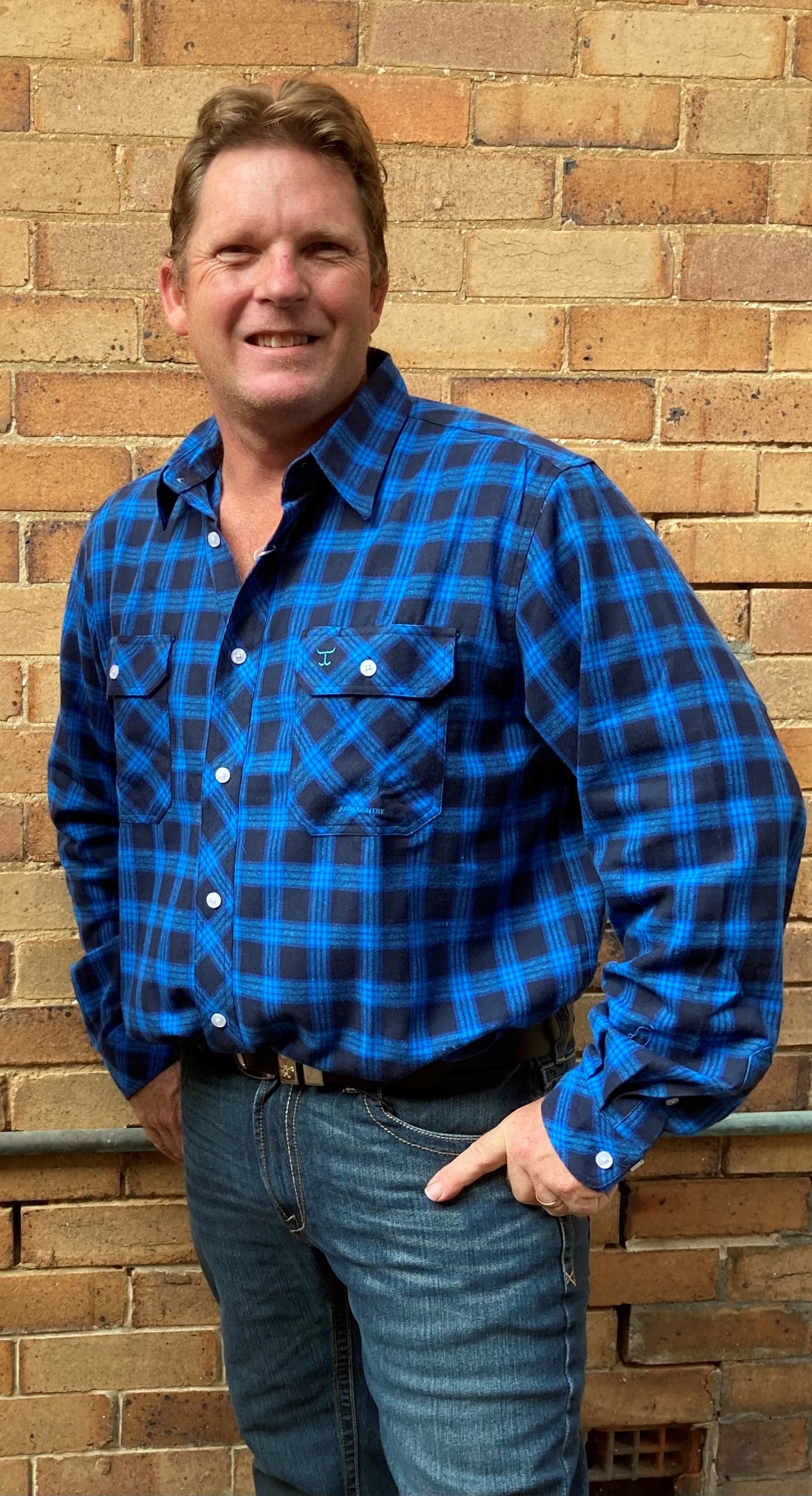 Just Country Mns Evan Workshirt Flannel Blue/Black Plaid - Winter Black Friday Sale