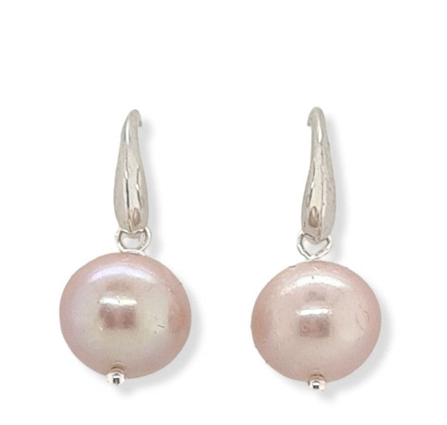 Earrings Sterling Silver Pink Pearl Drop 10mm