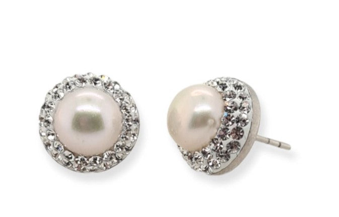 Studs SS and Fresh Water Pearls 10mm CZ