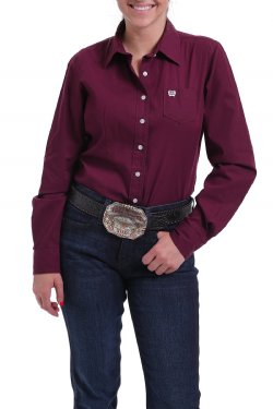 Cinch Womens Shirt Solid Burgundy Button Down Shirt