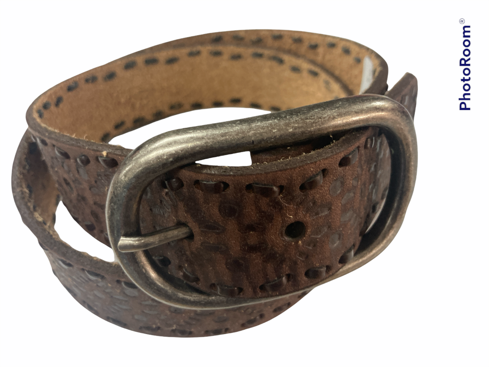 Roper Belt 11/2 Distressed Leather Brown Embossed - EOFY Sale