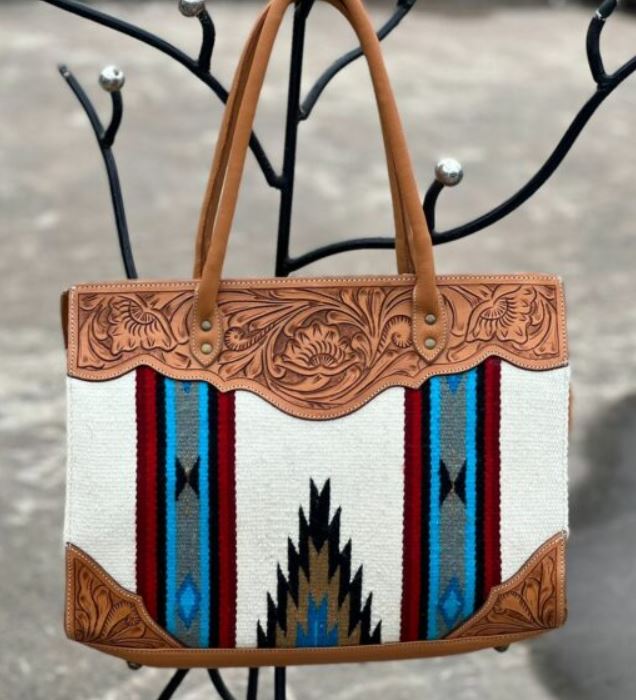 The Design Edge Beige Tooled Saddle Blanket Big Bag - EOFY Sale