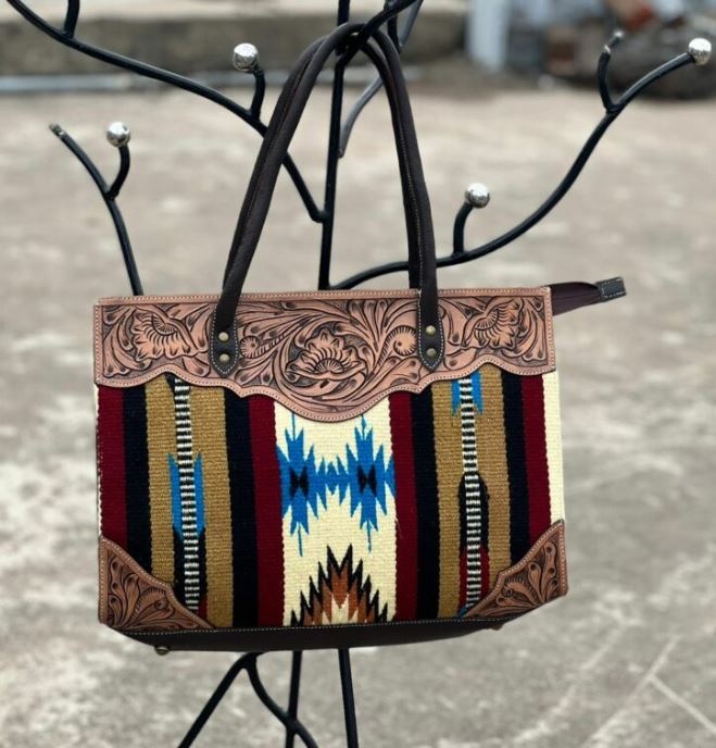 The Design Edge Beige Tooled Saddle Blanket Big Bag - EOFY Sale