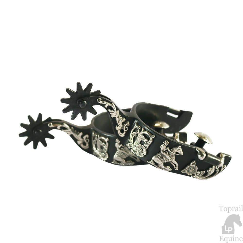 Toprail Black Satin Floral Reining Spur
