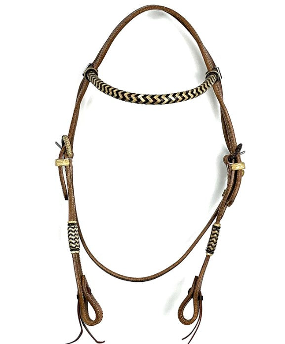 Ezy Ride Bridle Brow Harness Leather with Rawhide Plaited Brow and Buckles